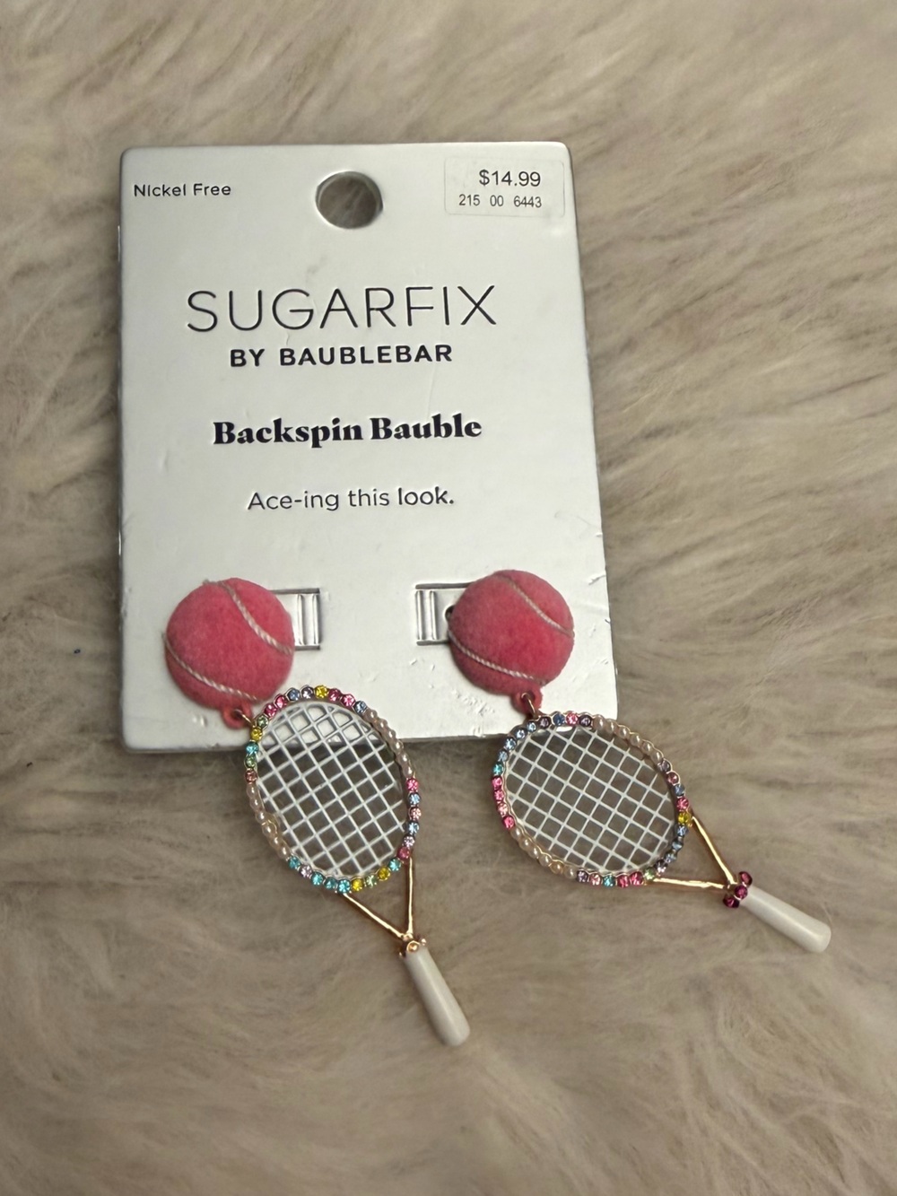 BaubleBar Pink Tennis Racket Drop Earrings with Multicolor Crystals